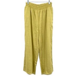 Solai Pants Women’s XL Wide Leg Chartreuse Yellow Linen‎ Beach Lagenlook